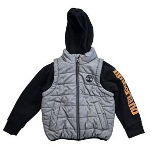 Timberland Kids Vest Hoodie Jacket Gray Black Sleeves Size 5‎